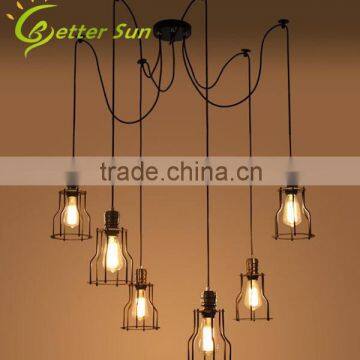 6 Caged Iron Edison Light Bulbs Antique Fixture Pendant Lighting