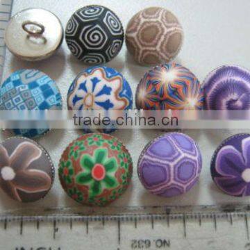 Handmade Poly Clay Button with Metal Base Half Dome with Shank Button Sew on 1pc