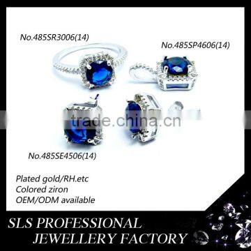 Wholesale costume jewelry sets with blue stone mirco paved jewelry set for women