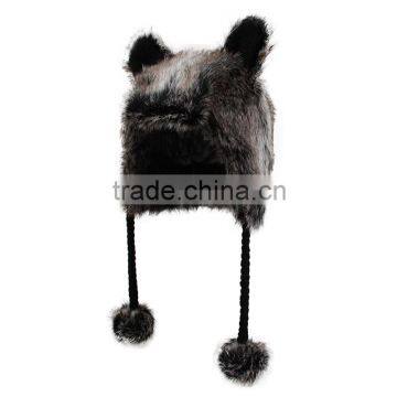 faux fur winter hat material polyester animal caps