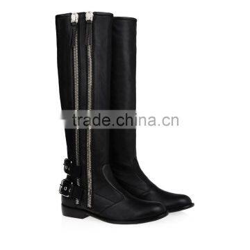 Newest Fashion Ladies Double Zippers Fall Winter Real Leather Knee Flat Heel Long Boot Women Over Knee High Boot