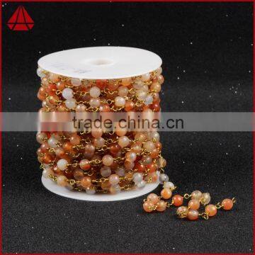 Gemstone Bead Chain Round Red Agate Bead Necklace Chain Wire Bracelet Chain Jewelry Making photo-3