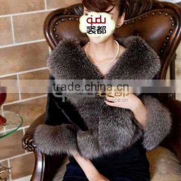 QD11657 Mink Fur Shawl Wholesale/Retail Wrap Genuine Whole-hide Mink Fur Shawl with Fox Fur Trim