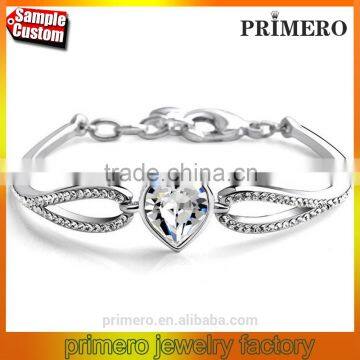 Hot Selling Heart Shaped Silver Plated Austrian Crystal Bracelet & Bangle Wholesale