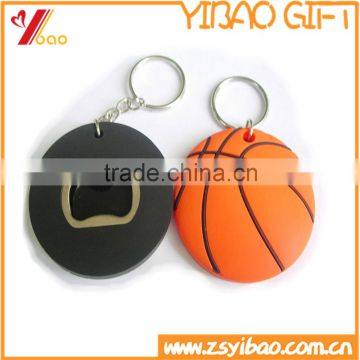 Soft pvc basketball shape wine beer bottle opener, silione rubber pvc keychain