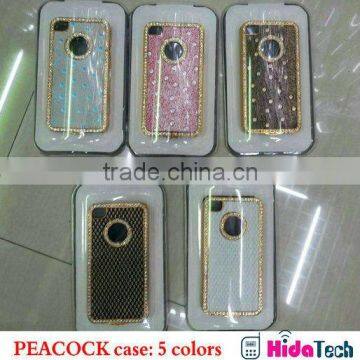 Hot sell peacock grain mobile phone case for apple iphone 4s, diamond leather design,5 colors