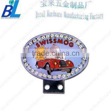 Printed screw hold metal plate for brand logo