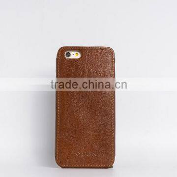 Luxury brown real leather for iphone 6s leather case with gold pattern printing