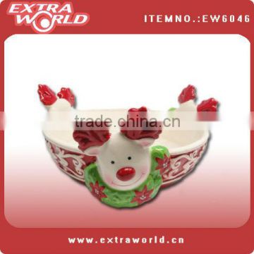 handpainting ceramic christmas reindeer candy and cookie bowl