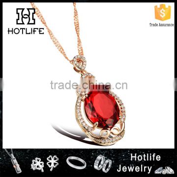 wholesale fashion jewelry 18k gold plated glass stone pendant with ruby