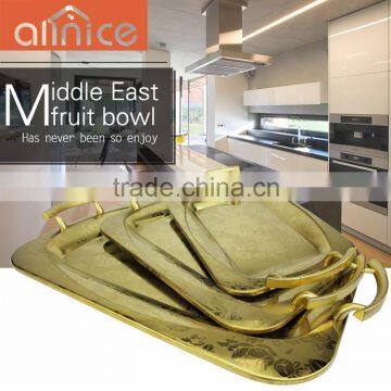 Middle East Style Ti-gold stainless steel promotion gift serving tray decorative with handles