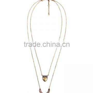 Gem stone pendant long chain necklace, double layer necklace, fancy long chain necklace