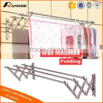 Metal Collapsible wall mounted Clothing Rack, Push-Pull clothes hanger rack, Aluminum folding laundry rack