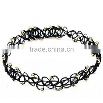 Black Plastic Line Braided Golden Beads Fake Tattoo Necklace for Girls photo-2