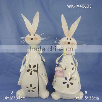 White ceramic statue rabbit led light table decoration