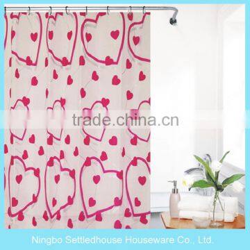 wholesale cheap bath Heart printing PEVA shower curtains from factory