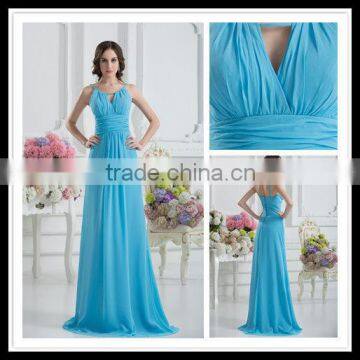 Real Sample Spaghetti Strap A-line Empire Waist Pleat Floor Length Cheap Bridesmaid Dress xyy07-036