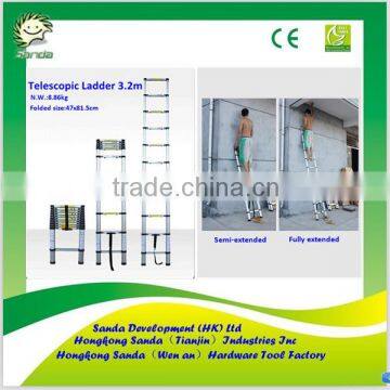 3.2m 11 steps EN131 aluminum telescopic extension ladder