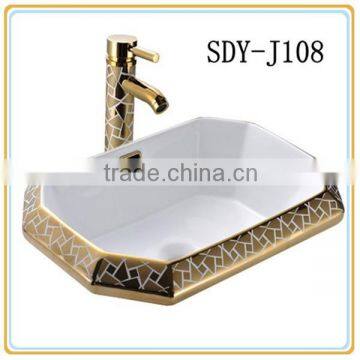 bathroom wash sink color ceramic hand wash basin Luxury gold basin