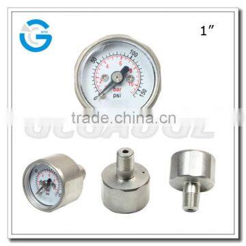 Industrial application brass body miniature bourdon tube pressure gauge back mount