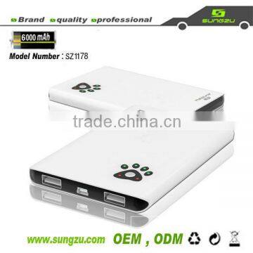 dual USB power bank 6000mah & charger for tablet PC, mobile phone