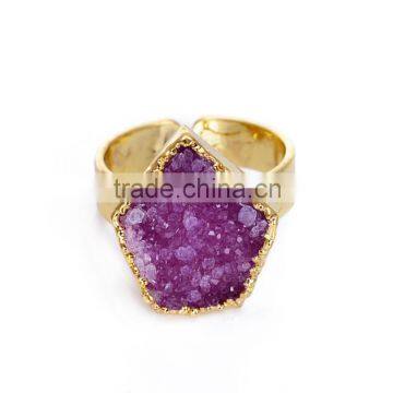 50pcs purple raw stone ring fashion quartz ring wholesale adjustable rings 17*(19/12)mm