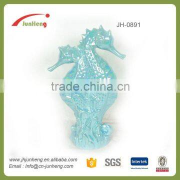 home decor blue glazing a pair decoration ceramic seahorse sculpture