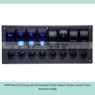 NEW Marine 8 Gang LED illuminated Check Pattern Rocker Switch Panel