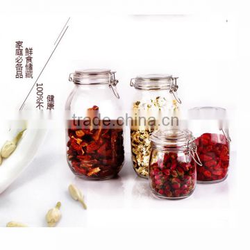 700ml 1000ml Recycled airtight Round shape glass jar with metal clip top lid for kitchen and food