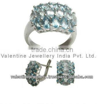 silver with blue topaz in fine quality indian jewellery set