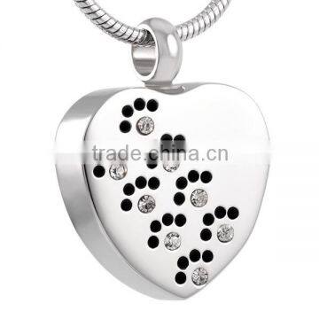 SRP8383 High Quality Manufacturer Pet Memorials 8-Crystal Paw Print Heart Stainless Steel Pendant