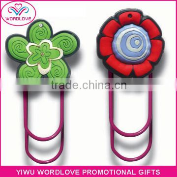 custom 3D flower design soft PVC metal magnetic bookmark clips