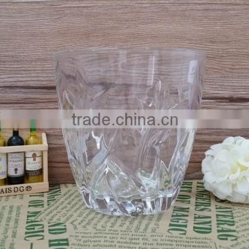 Clear glass tumbler with 330ML capacity and engraved willow leaf