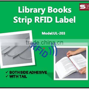 UL-203 UHF RFID EM Strip Library books label with tail both side adhesive