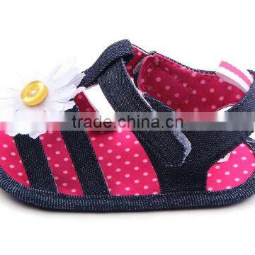 XIAOLIUBAO Beautiful Flower Design Denim Material Soft Sole Baby Girl Sandals Shoes photo-3