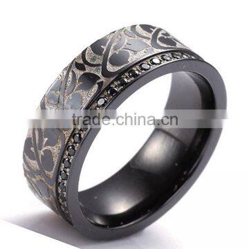 Wholesale 8mm black titanium rings with 40pcs of black CZ