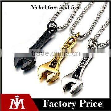 2016 Hip hop Gold Necklace Mens Silver Black Gun Plated Stainless Steel Wrench Pendants Charm Jewelry