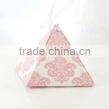 Modern Damask Ballerina Pink and White Pyramid Box Wedding Favor Party Boxes