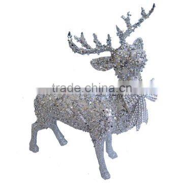 45cm artificial silver glittered bead DEER christmas ornament DECORATION