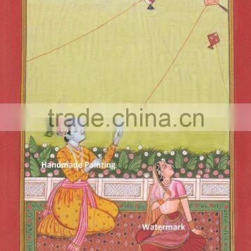 Hindu God Krishna Radha Kite Painting Artwork Vedic Yoga Rare Painting Indian