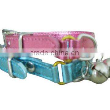 Metallic Pu Leather Safety Cat Collar with bell,Pink/Blue