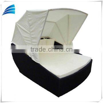 Outdoor Patio Wicker Rattan Sunbed Canopy Day Bed Furniture Lounger Chair, With 5Throw Pillows