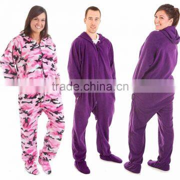 Footed Pants Pajamas, One-Piece Pajama Jumpsuit 100% polyester Unisex polar fleece Hooded Footed custom adult onesie