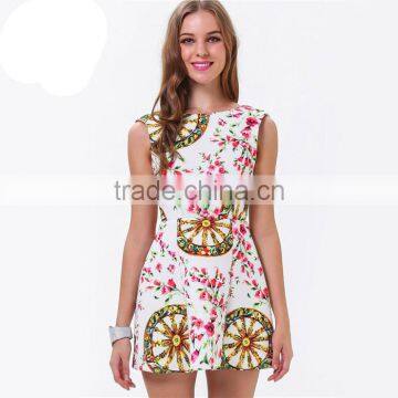 2015 Latest Designs Celebrate Clothing Women Cute Sleeveless Florals Print Backless Short Sexy Evening Dress