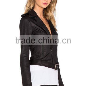 Latest Women Black Classic Fashion Moto Jacket Cheap Price photo-3