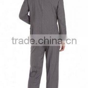 Grey And White Striped Wool 2-Button Suit With Pleated Front Pants (SHT1115) photo-2