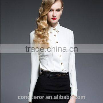 Ladies Slim Fit Long Sleeve Button Down Collar White Shirt Fashion Formal Shirt photo-2