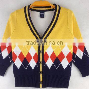 Custom Boys Kids V-neck Button-down Diamond Argle Cotton Cardigan Sweaters photo-4