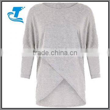 fashion crossover hem women 3/4 sleeve oversized