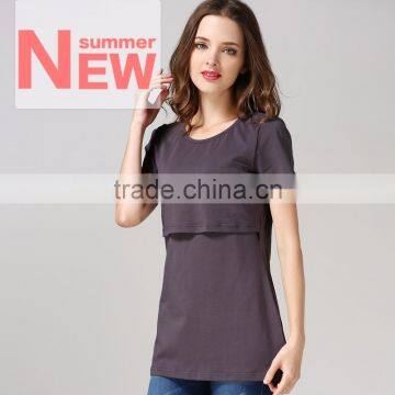 Wild Short Sleeve Nursing Clothes Mode Style Breastfeeding Clothing Cotton Maternity Mother Outdoor Tops photo-2